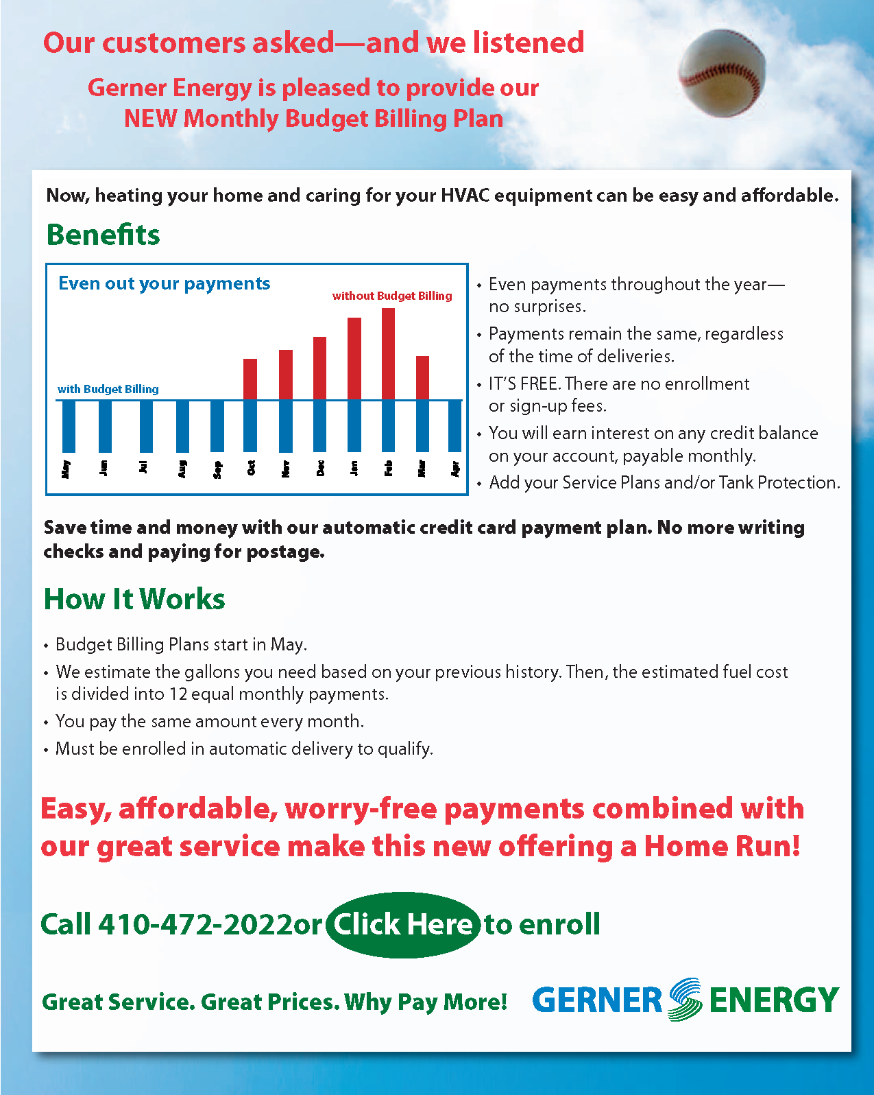 Enroll in a monthly budget billing plan for your fuel deliveries.